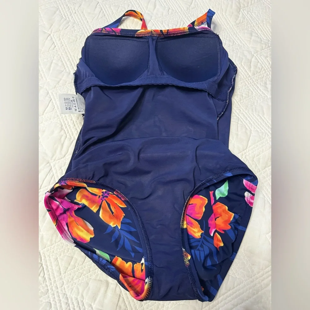 Lands' End Women’s Tropical Floral Shirred Full Coverage One Piece Swimsuit  XS